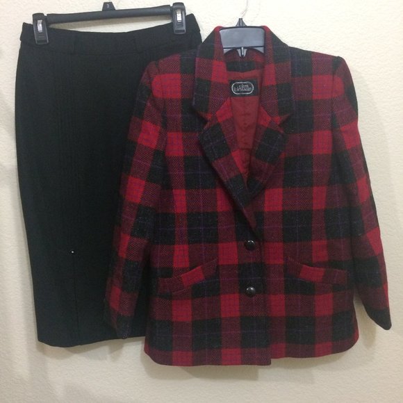 Plum Blossom 2-pc Suit Plaid Blazer + Midi Skirt - Picture 1 of 15